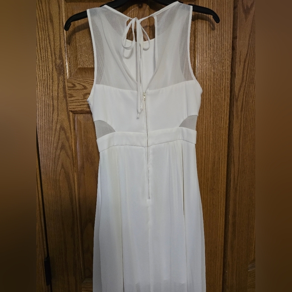 Bijou Bijou White Scoop Neck Illusion Cut Out Maxi Slit Sheer Dress - Picture 10 of 12